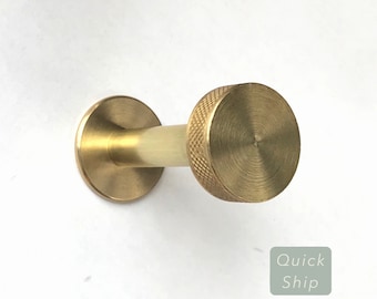 QUICK SHIP • Knurled Brass Hook • Heavy-Duty Wall Hooks • Brass Home Decor • Brass Robe Hook • Brass Details