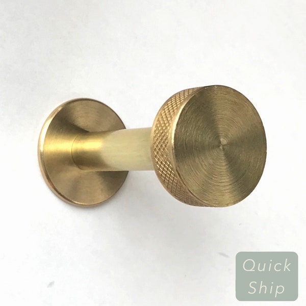 QUICK SHIP • Knurled Brass Hook • Heavy-Duty Wall Hooks • Brass Home Decor • Brass Robe Hook • Brass Details