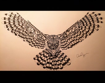 Hand Drawn Zentangle Owl Print