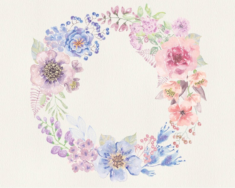 wreath in pastel tones; Sunset Hues; wedding clip art; weddings; watercolor wreath; instant download Watercolor floral clip art