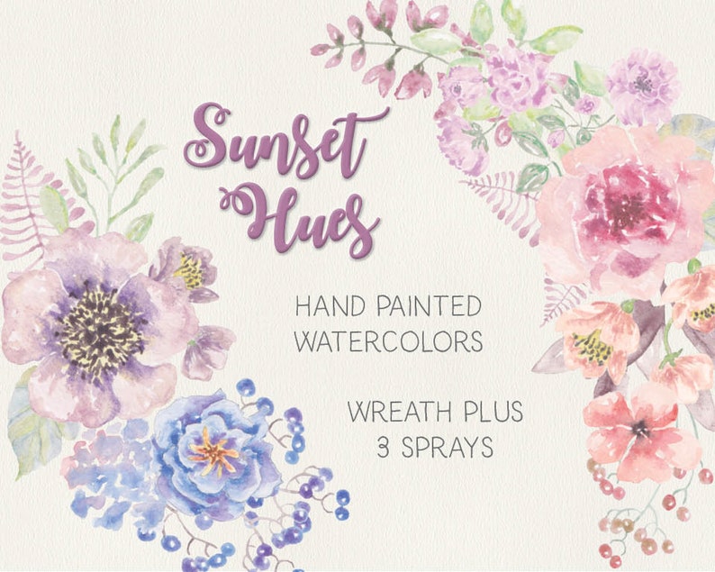 wreath in pastel tones; Sunset Hues; wedding clip art; weddings; watercolor wreath; instant download Watercolor floral clip art
