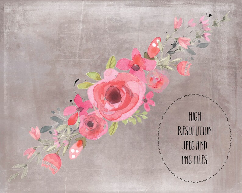 Watercolour floral clip art two pink floral sprays wedding Etsy