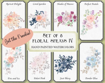 Set of 8 watercolor clip art sprays perfect for wedding and other stationery