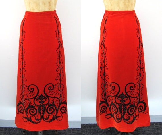 Vintage 70s Mr Dino velvet maxi skirt, christmas s