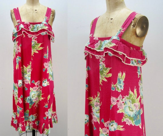 70s sundress, seersucker sundress, hot pink