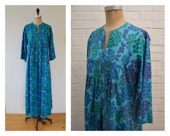 Vintage 70s caftan, blue purple caftan, hippie caf