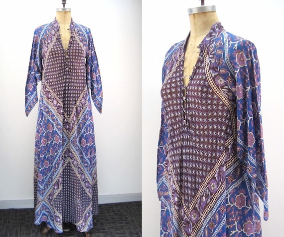 70s Adini sheer cotton caftan with metallic accent