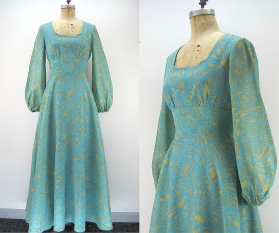 70s maxi dress, Coco California, balloon sleeve dr