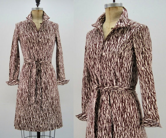70s DVF dress, jersey DVF dress, brown cream jerse