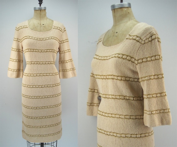 Vintage 60s wiggle sweater dress, cream sweater dr