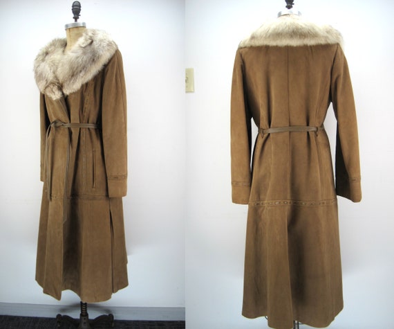 Vintage 60s 70s suede and fur midi coat, wrap coa… - image 2