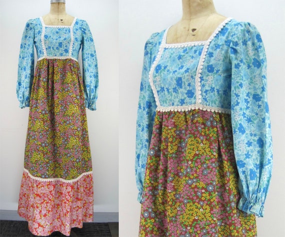 60s/70s flower child maxi dress, hippie dress, cot