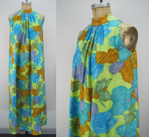 Vintage 60s cotton Hawaiian dress, floral Hawaiian