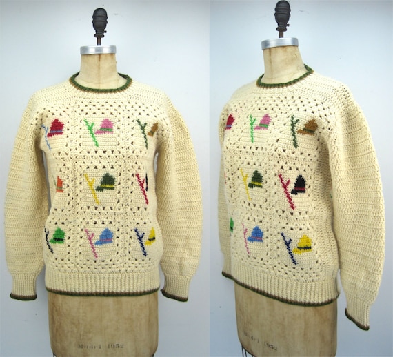 Vintage 70s/80s crochet wool sweater, Irish sweat… - image 1