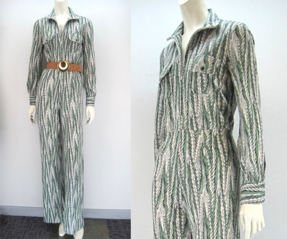 70s DVF jumpsuit, zip front jumpsuit, Diane von Fu