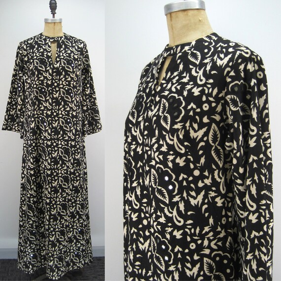 Vintage 70s Ramona Rull caftan, black white caftan