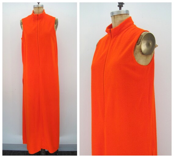 60s Catalina terry lounge dress, cover up, orange