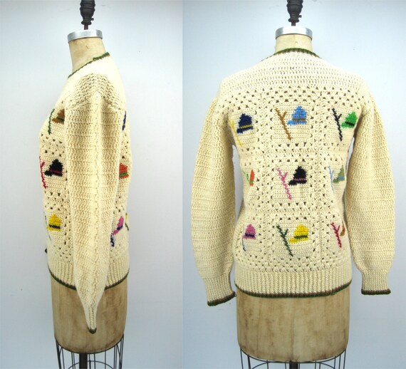 Vintage 70s/80s crochet wool sweater, Irish sweat… - image 2
