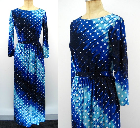 70s star print set, top and skirt set, maxi dress,