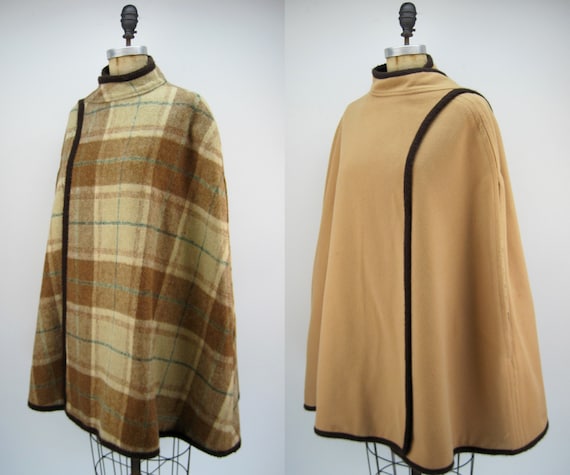 Vintage 60s/70s wool cape, reversible cape, plaid