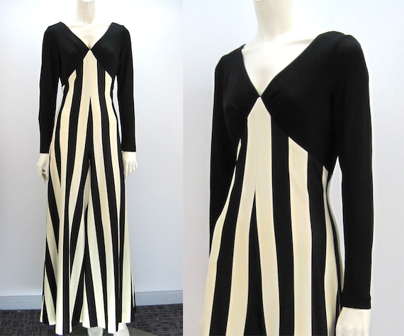 70s palazzo jumpsuit, striped jumpsuit, black and