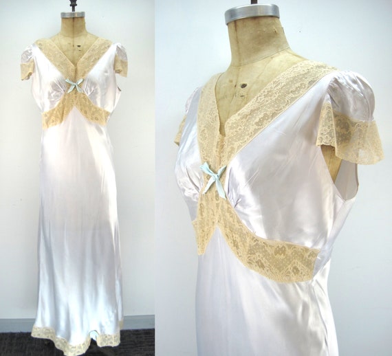40s bias rayon nightgown, pale blue nightgown