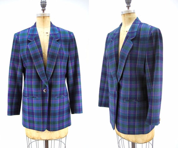 90s Pendleton blazer, purple plaid, boyfriend jack