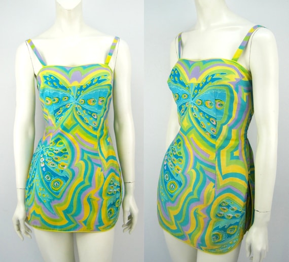 60s Tina Leser sunsuit, playsuit, op art, butterfl