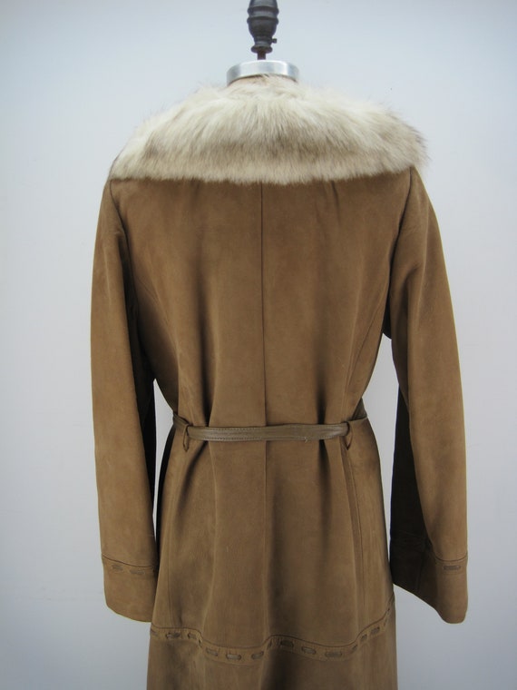 Vintage 60s 70s suede and fur midi coat, wrap coa… - image 4