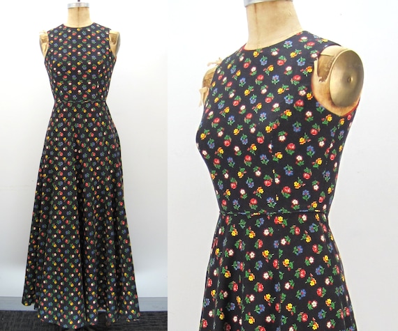 70s floral maxi dress, full skirt dress - image 1