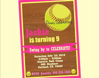 softball birthday party invitation softball invitation and etsy