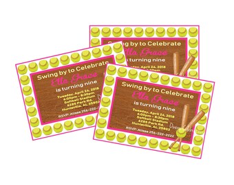 softball birthday party invitation softball invitation and etsy