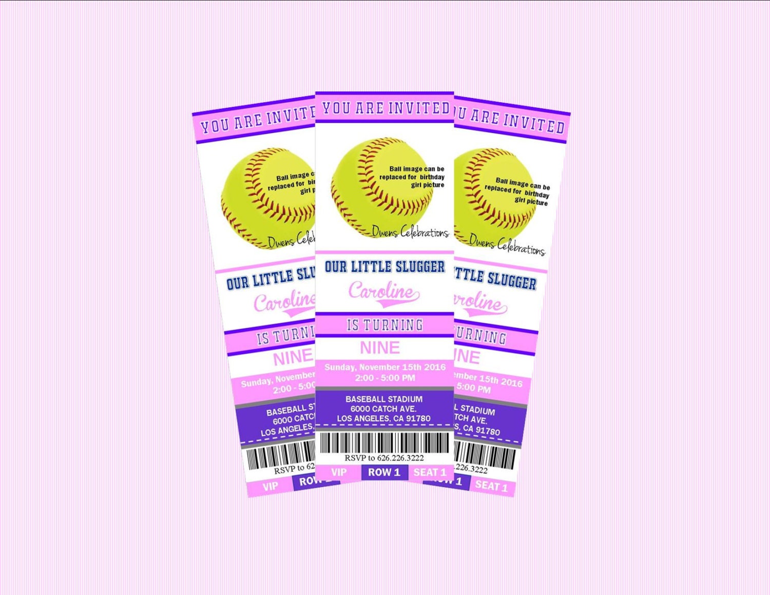 Softball Party Ticket Invitations Softball Birthday Ticket Etsy