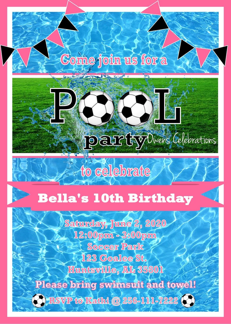 Soccer Pool Party Invitation Pool Party Invitation Soccer Etsy