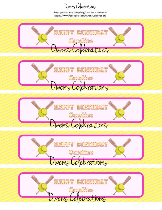 Softball Water Bottle Labels Softball Party Supplies Etsy