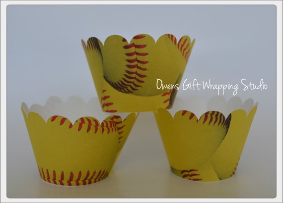 Softball Cupcake Wrappers With Scalloped Edge Softball Party Etsy