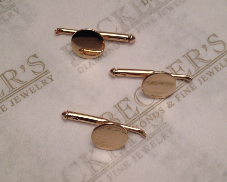 Vintage Set of 3 14k yellow gold Round Flat Shiny Disc Button Studs