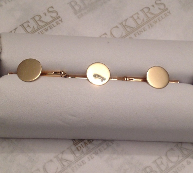 Vintage Set of 3 14k yellow gold Round Flat Shiny Disc Button Studs