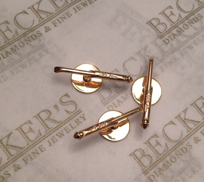 Vintage Set of 3 14k yellow gold Round Flat Shiny Disc Button Studs