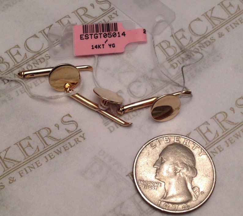 Vintage Set of 3 14k yellow gold Round Flat Shiny Disc Button Studs
