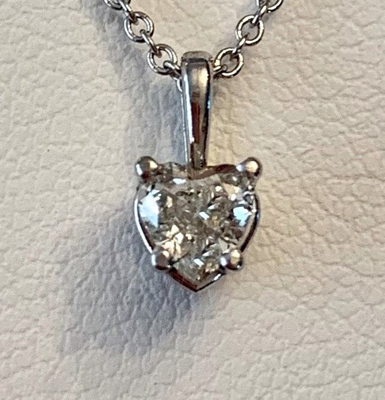 Vintage 14k White Gold Heart Shaped Diamond Solitaire Pendant - Solitaire Heart Shaped Diamond Pendant Vintage 14k White Gold Heart Shaped Diamond Solitaire Pendant - Solitaire Heart Shaped Diamond Pendant