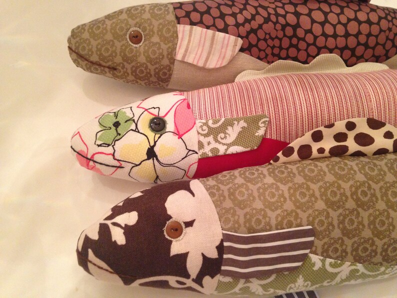 Cotton Linen Fish Pillow Upcycled Repurposed Fabric Best Etsy