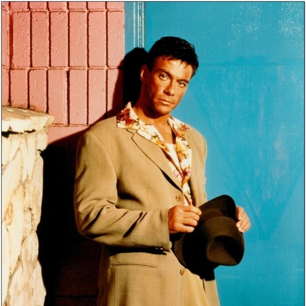 Jean-Claude VAN DAMME - 8x10 Color Glossy Still Photo #3 - Full Body - Brown Suit - Holding Hat - Reproduction