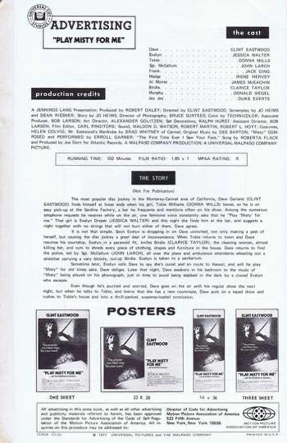1971 PLAY MISTY FOR ME CLINT EASTWOOD Orig 20 Page Pressbook- NO CUTS!
