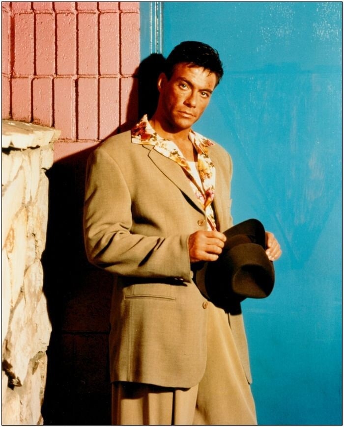 Jean-Claude VAN DAMME - 8x10 Color Glossy Still Photo #3 - Full Body - Brown Suit - Holding Hat - Reproduction