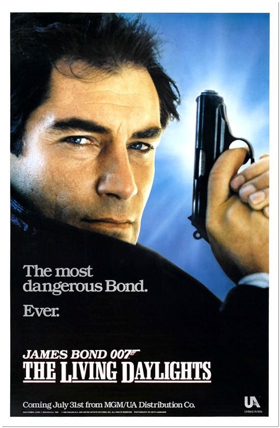 James Bond 007 The Living Daylights Movie poster white t shirt Timothy Dalton