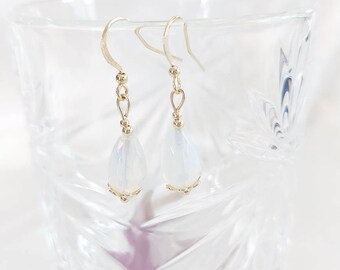Opalite drop earrings, 14ct real gold filled natural gemstones teardrop drop dangle earrings, gold plated earrings, minimalist unique gifts