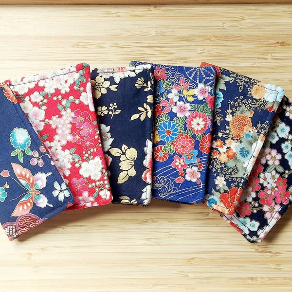 23 patrones japonés oro frustrado tarjetero de algodón, tarjetero hecho a mano, billetera con ranura para 6 tarjetas, organizador de tarjetas, titular de tarjeta de crédito de tela kimono