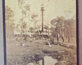 Vintage 19th Century Original Cabinet Photo of Cape San Blas Lighthouse, Florida