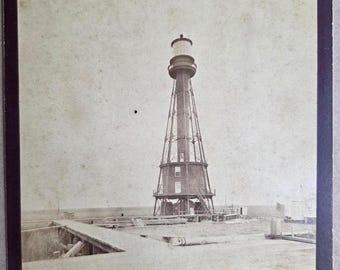 Vintage 19th Century Original Cabinet Photo of South Pass Lighthouse, Louisiana